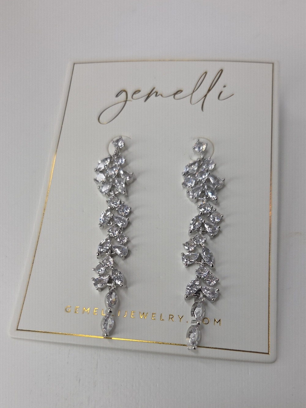 Gemelli Silver Crystal Linear Drop Earrings